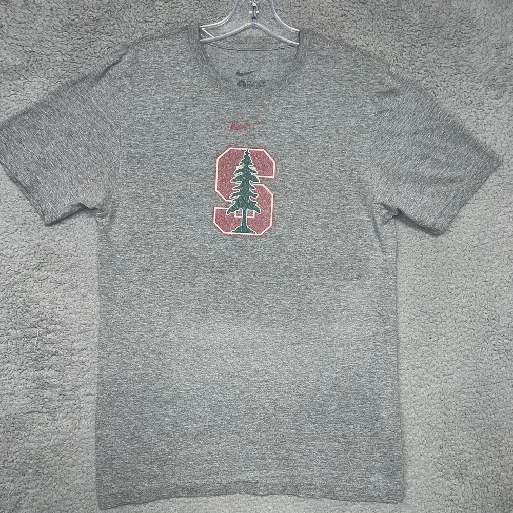 VTG Nike Stanford Cardinal‎ T Shirt Sz S Heather Gray Center Swoosh Distress Tee